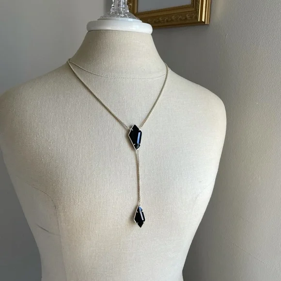 NWT- Kendra Scott Lilith Y Necklace Gold with Black Stone - Picture 3 of 6